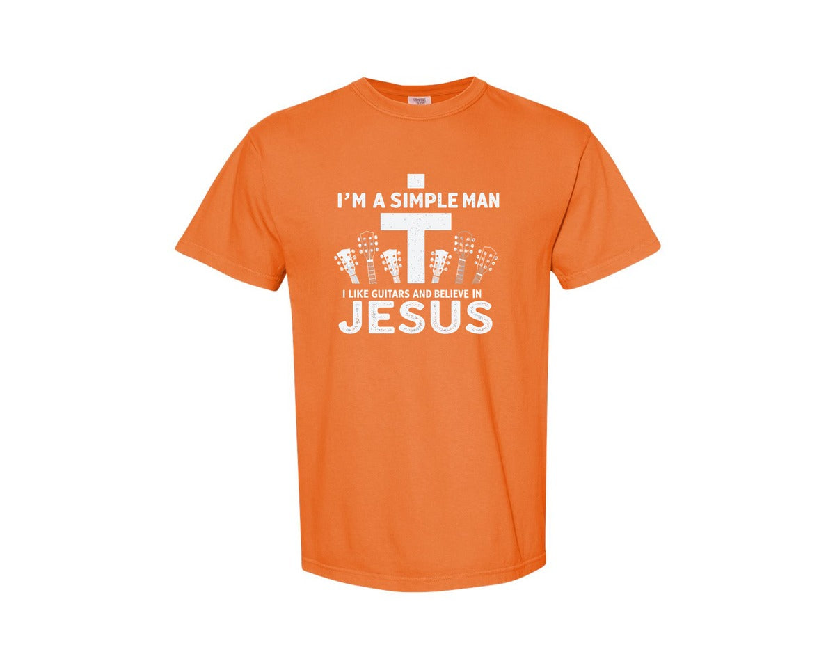 brand:Comfort Colors|color:Burnt Orange|Christian Guitar Im A Simple Man Graphic T-Shirt