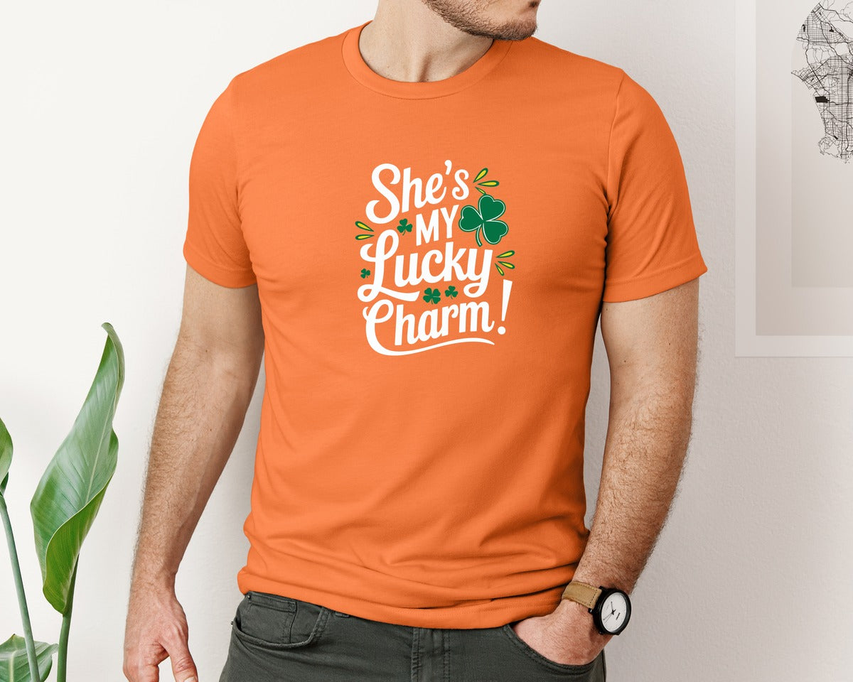 brand:Bella Canvas|color:Burnt Orange|Shes My Lucky Charm St Patricks Day 2 Graphic T-Shirt