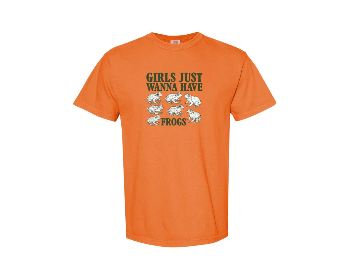 brand:Comfort Colors|color:Burnt Orange|Girls Just Wanna Have Frogs Funny Frog Graphic T-Shirt