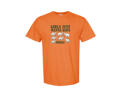 brand:Comfort Colors|color:Burnt Orange|Girls Just Wanna Have Frogs Funny Frog Graphic T-Shirt