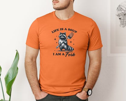 brand:Bella Canvas|color:Burnt Orange|Life Is A Soup I Am A Fork Raccoon Shirt Graphic T-Shirt