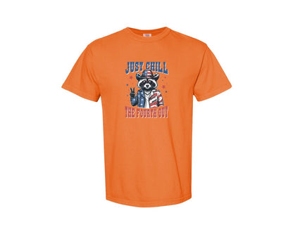 brand:Comfort Colors|color:Burnt Orange|Raccoon Just Chill The Fourth Out Shirt Graphic T-Shirt