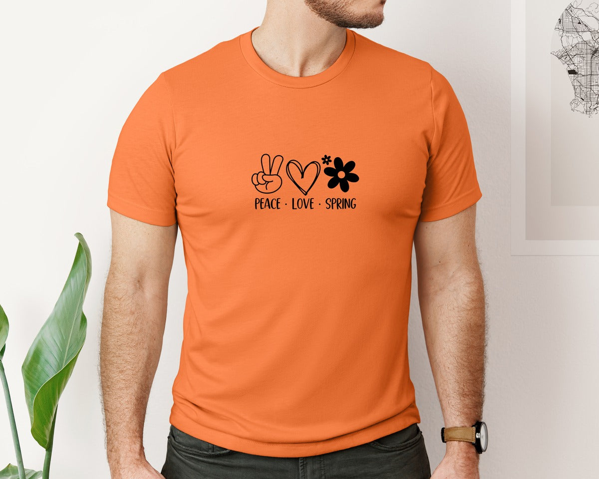 brand:Bella Canvas|color:Burnt Orange|Peace Love Spring 4 Graphic T-Shirt