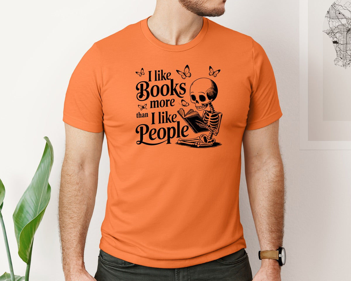 brand:Bella Canvas|color:Burnt Orange|I Like Books More Than I Like People 3 Graphic T-Shirt