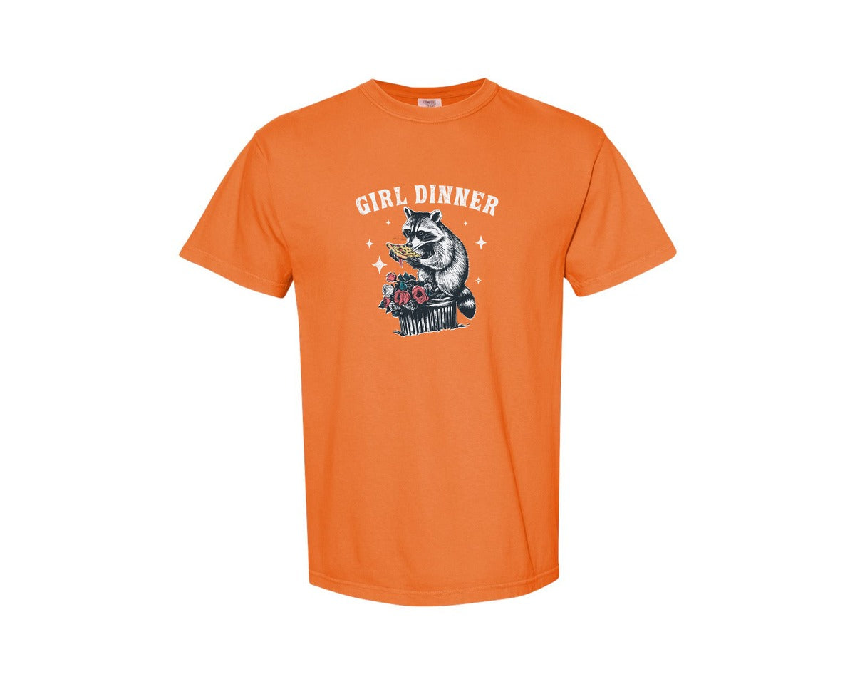 brand:Comfort Colors|color:Burnt Orange|Girl Dinner Raccoon Eat Pizza Shirt Graphic T-Shirt