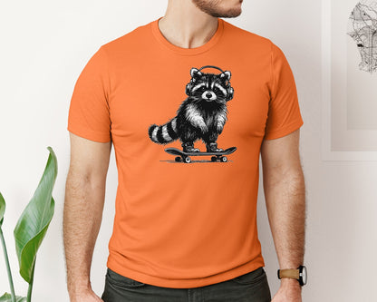 brand:Bella Canvas|color:Burnt Orange|Raccoon Playing Skateboard Shirt Graphic T-Shirt