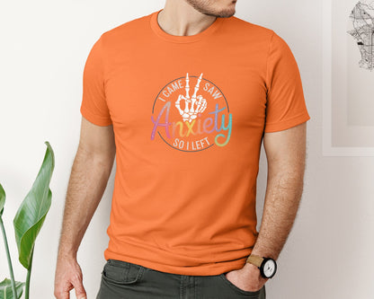brand:Bella Canvas|color:Burnt Orange|I Came I Saw Anxiety Gothic 3 Graphic T-Shirt