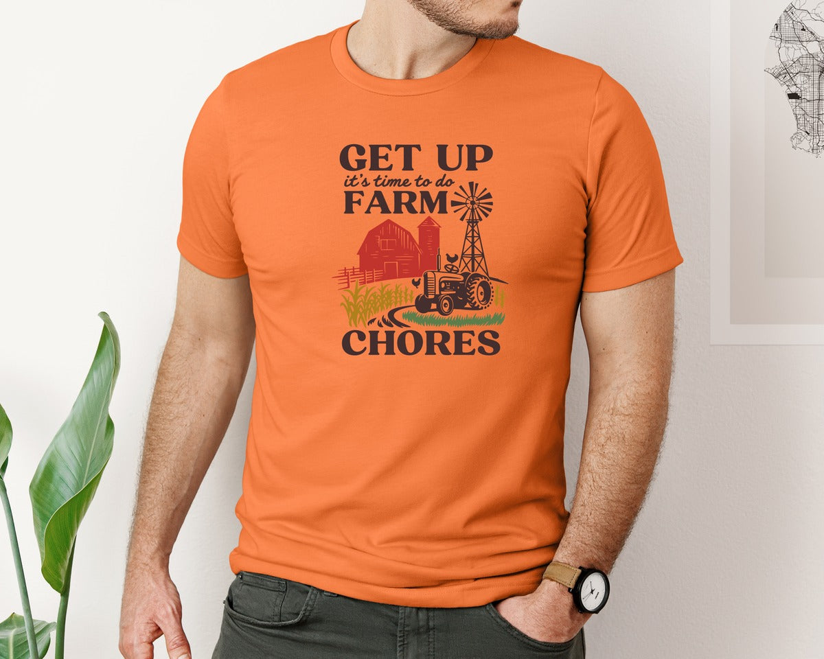 brand:Bella Canvas|color:Burnt Orange|Get Up Its Time To Do Farm Chores 2 Graphic T-Shirt