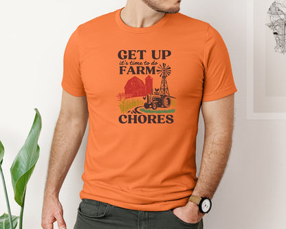 brand:Bella Canvas|color:Burnt Orange|Get Up Its Time To Do Farm Chores 2 Graphic T-Shirt
