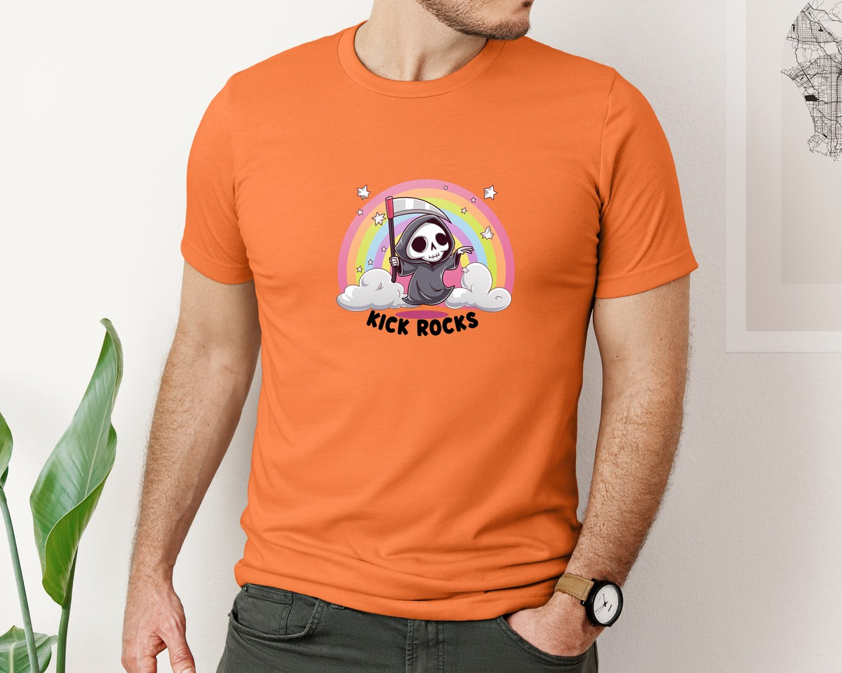 brand:Bella Canvas|color:Burnt Orange|Kick Rocks Cute Grim Reaper Graphic T-Shirt