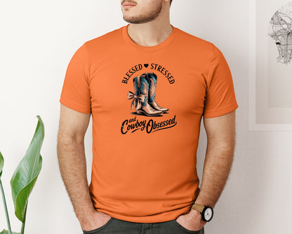 brand:Bella Canvas|color:Burnt Orange|Blessed Stressed Mom Western Mothers Day 3 Graphic T-Shirt