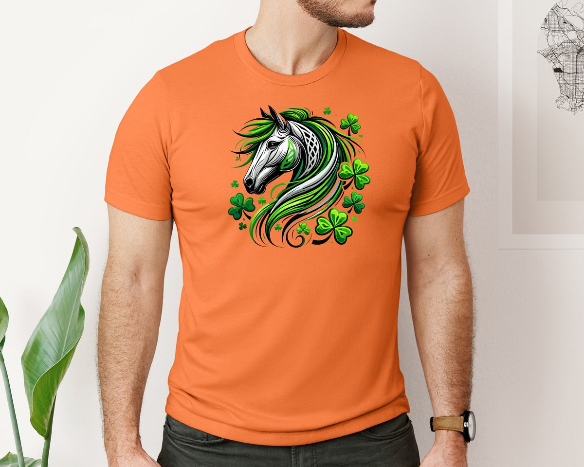 brand:Bella Canvas|color:Burnt Orange|St Patricks Day Horse Lucky Graphic T-Shirt