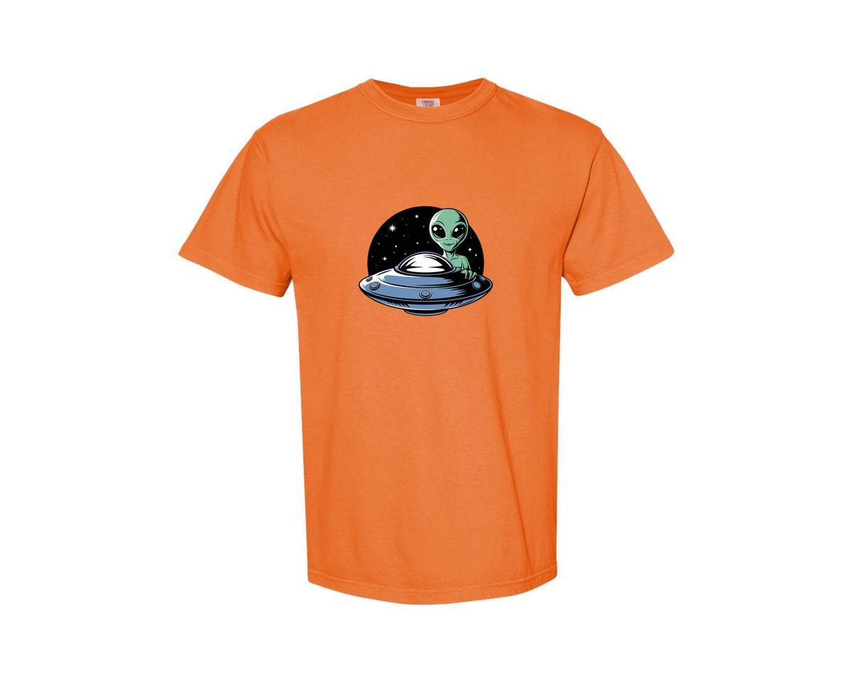 brand:Comfort Colors|color:Burnt Orange|Retro Vintage Ufo Alien T Shirt Design 4 Graphic T-Shirt