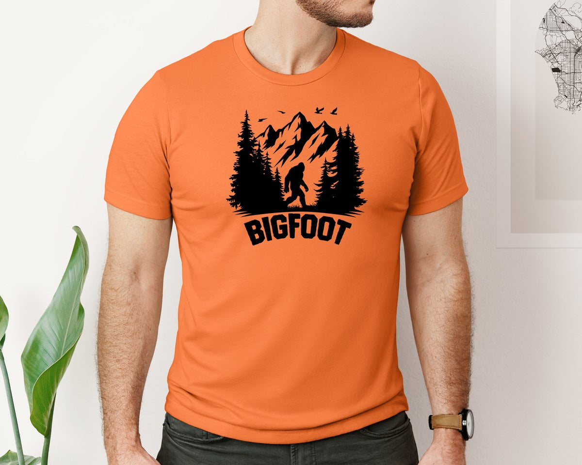 brand:Bella Canvas|color:Burnt Orange|Retro Bigfoot Silhouette Pixel Art Graphic T-Shirt