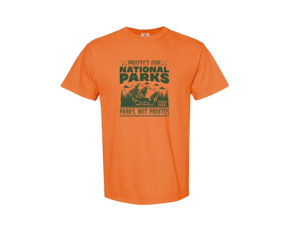 brand:Comfort Colors|color:Burnt Orange|Protect Our National Parks Defund Doge 2 Graphic T-Shirt
