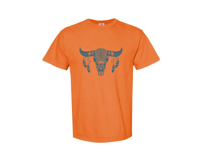 brand:Comfort Colors|color:Burnt Orange|Western Bull Skull Aztec Boho Longhorn Graphic T-Shirt