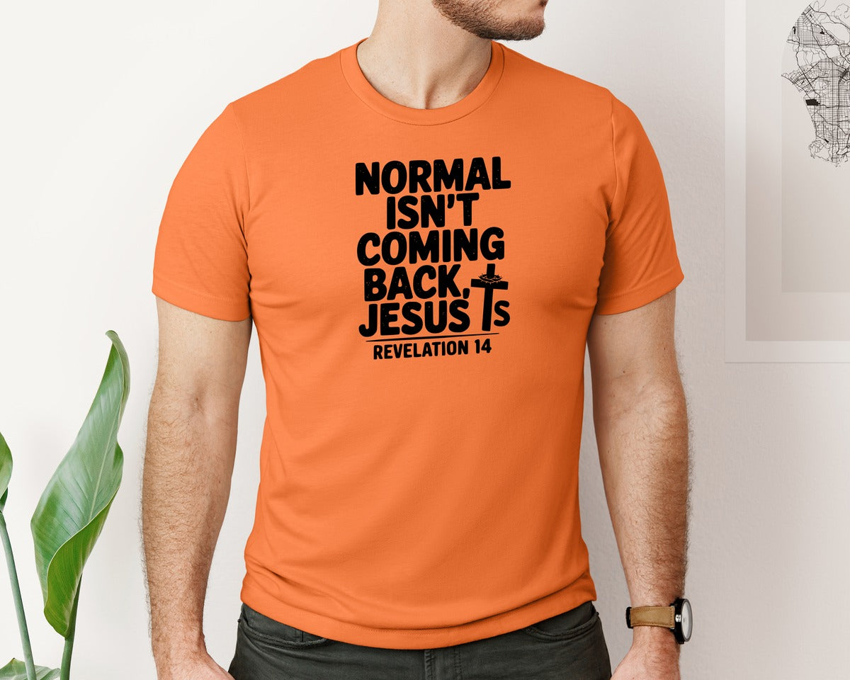 brand:Bella Canvas|color:Burnt Orange|Normal Isnt Coming Back But Jesus Is Sv Graphic T-Shirt