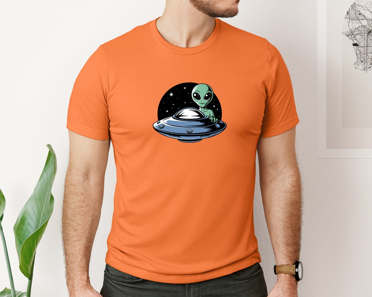 brand:Bella Canvas|color:Burnt Orange|Retro Vintage Ufo Alien T Shirt Design 4 Graphic T-Shirt