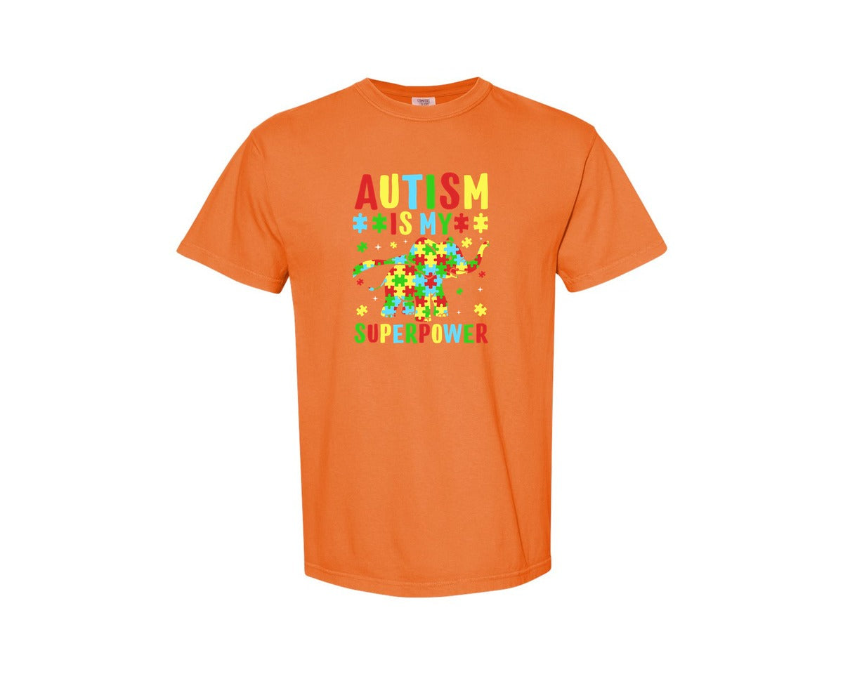 brand:Comfort Colors|color:Burnt Orange|Autism Is My Superpower T Shirt 2 Graphic T-Shirt