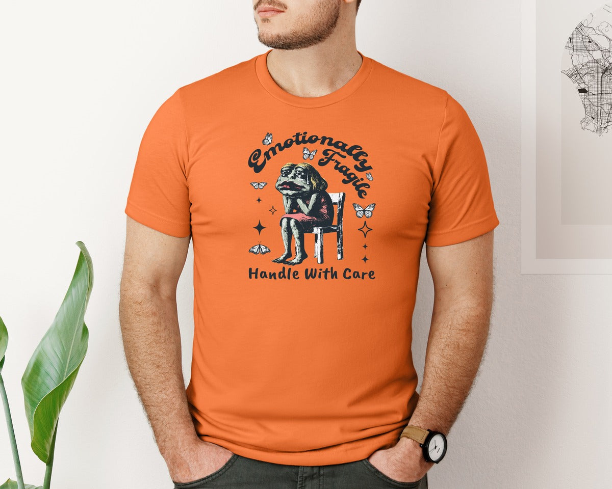 brand:Bella Canvas|color:Burnt Orange|Frog Woman With Tears Emotionally Shirt Graphic T-Shirt