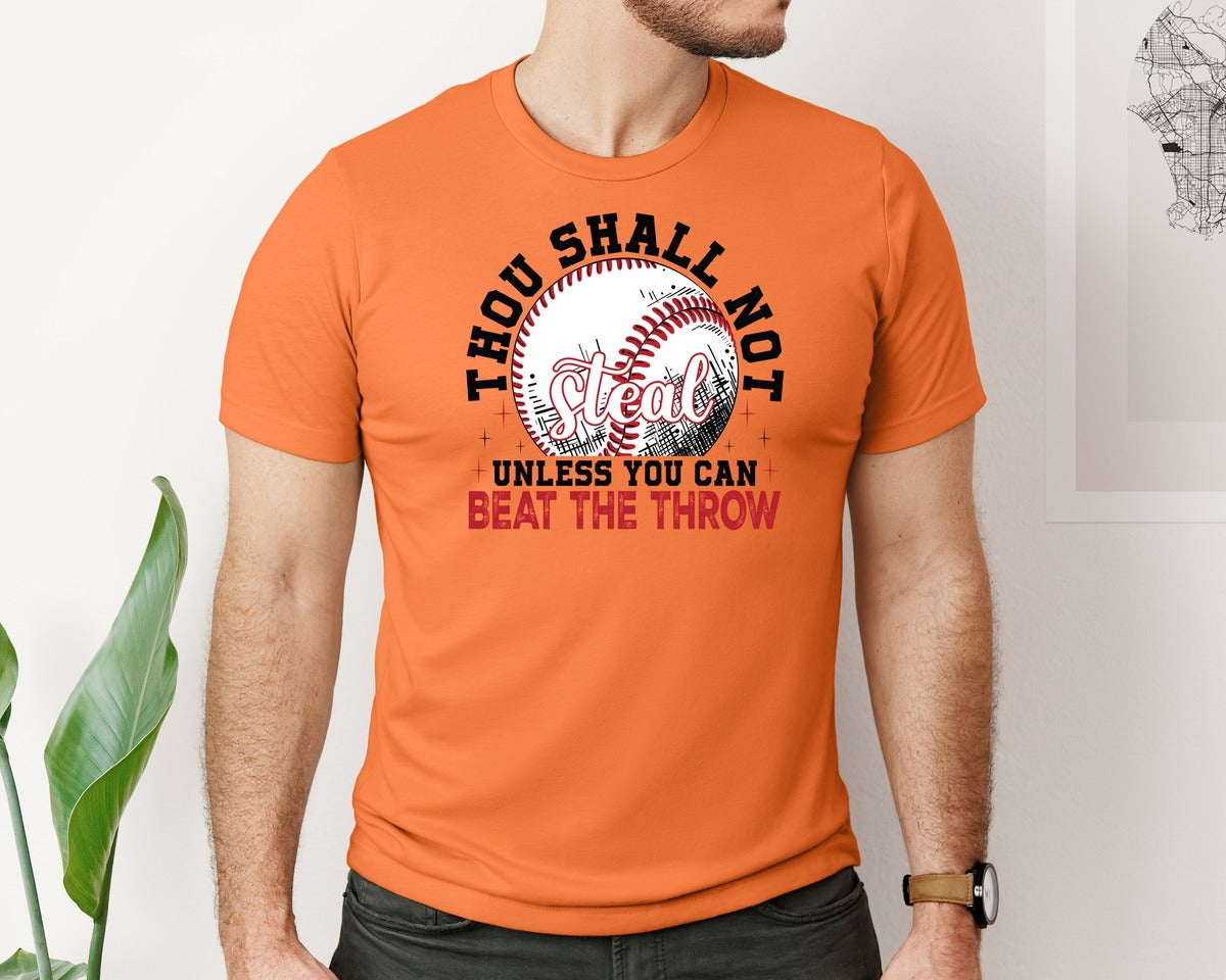 brand:Bella Canvas|color:Burnt Orange|Funny Baseball Thou Shall Not Steal Graphic T-Shirt