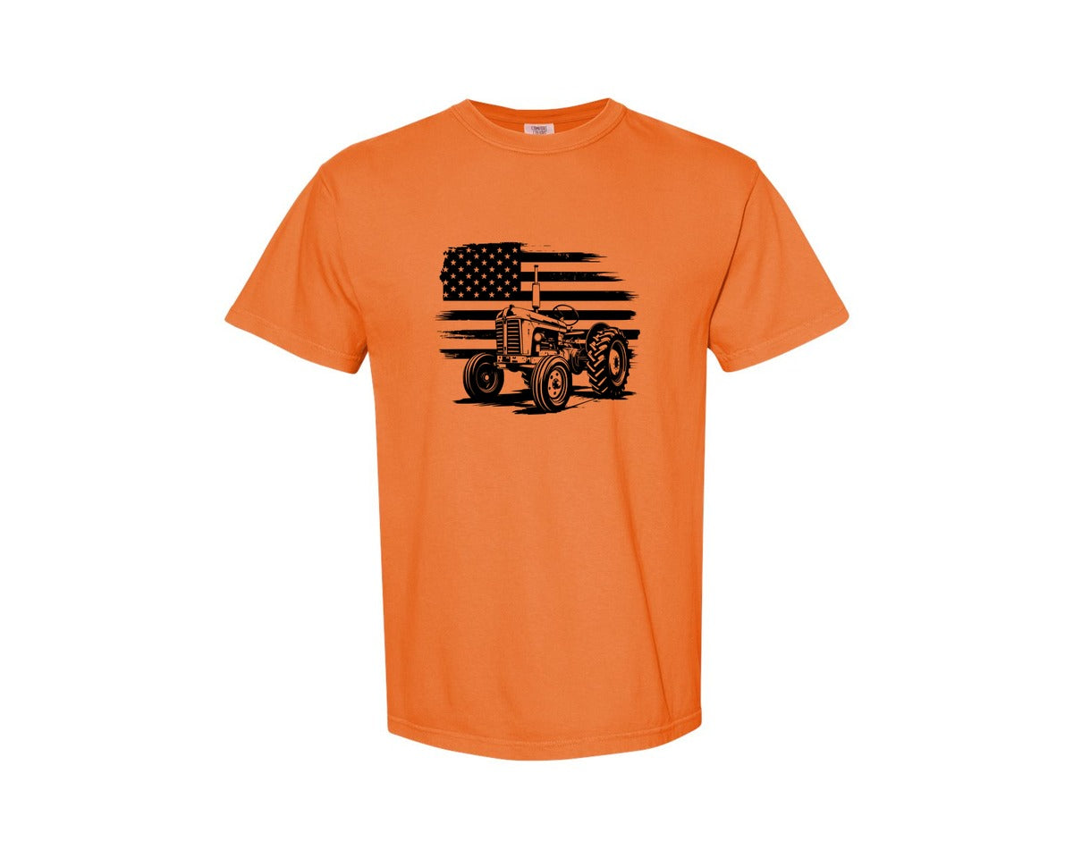 brand:Comfort Colors|color:Burnt Orange|Tractor Flag Vector T Shirt Design Graphic T-Shirt