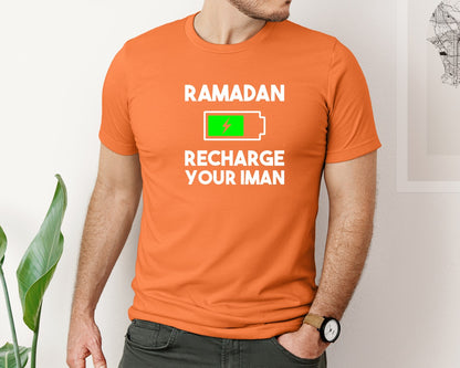 brand:Bella Canvas|color:Burnt Orange|Ramadan Recharge Your Iman Muslim Motiv Graphic T-Shirt