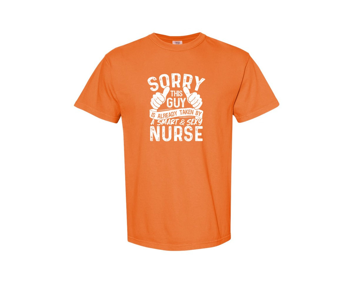 brand:Comfort Colors|color:Burnt Orange|Sorry This Guy Is Career T Shirt Graphic T-Shirt