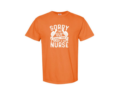 brand:Comfort Colors|color:Burnt Orange|Sorry This Guy Is Career T Shirt Graphic T-Shirt