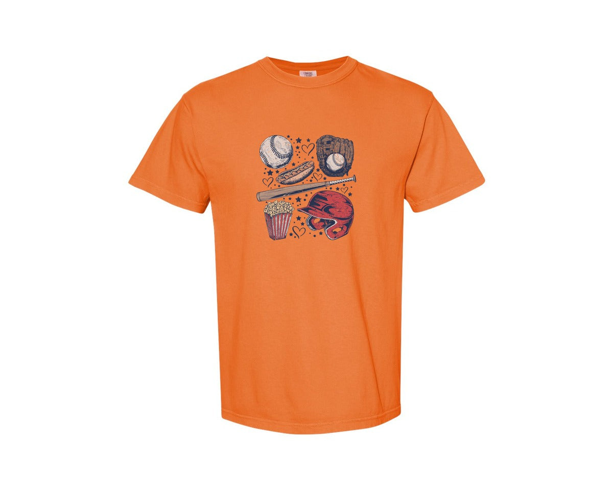 brand:Comfort Colors|color:Burnt Orange|Baseball Mama Retro Baseball 3 Graphic T-Shirt