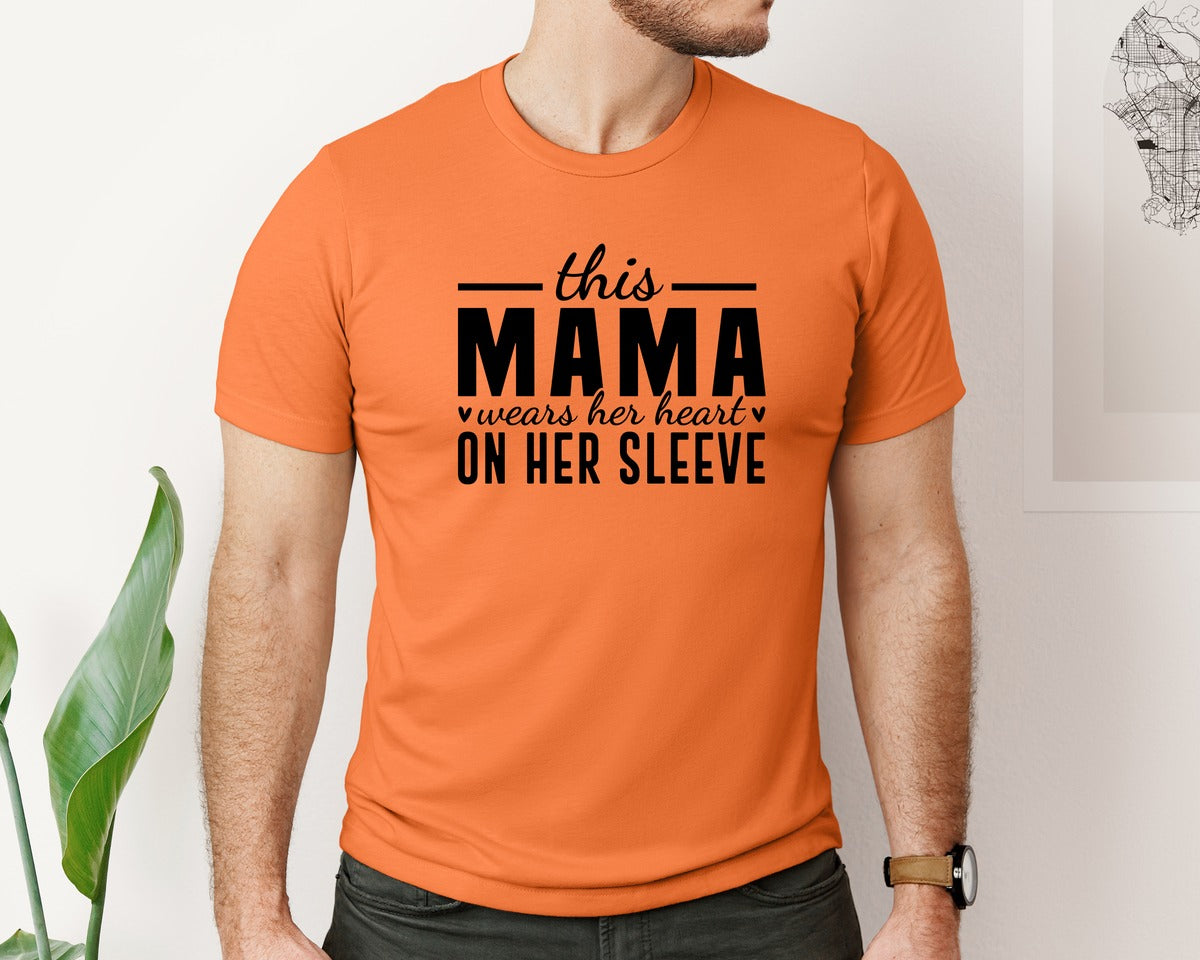 brand:Bella Canvas|color:Burnt Orange|This Mama Wears Her Heart On Her Sleeve 77 Graphic T-Shirt
