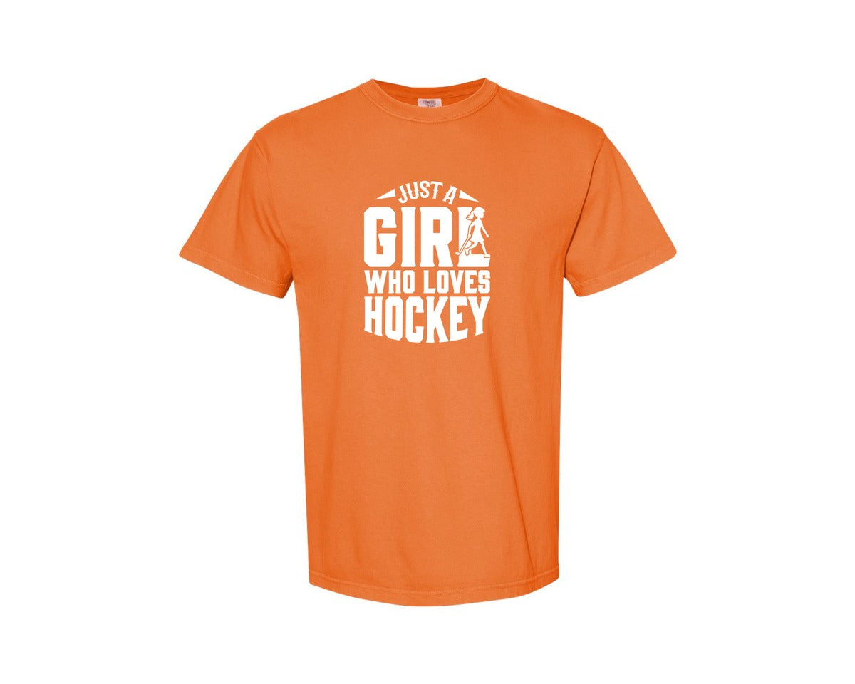 brand:Comfort Colors|color:Burnt Orange|Girl Who Loves Hockey Hockey Graphic T-Shirt