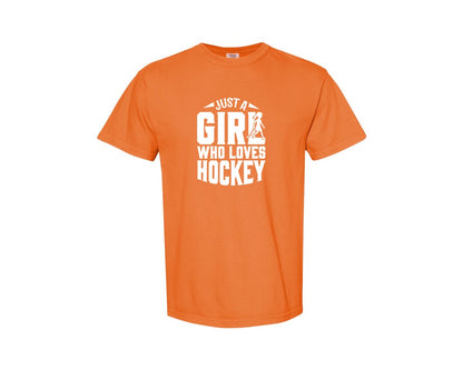 brand:Comfort Colors|color:Burnt Orange|Girl Who Loves Hockey Hockey Graphic T-Shirt