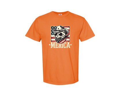 brand:Comfort Colors|color:Burnt Orange|Merica Cat Patriotic Cowboy Cat Graphic T-Shirt