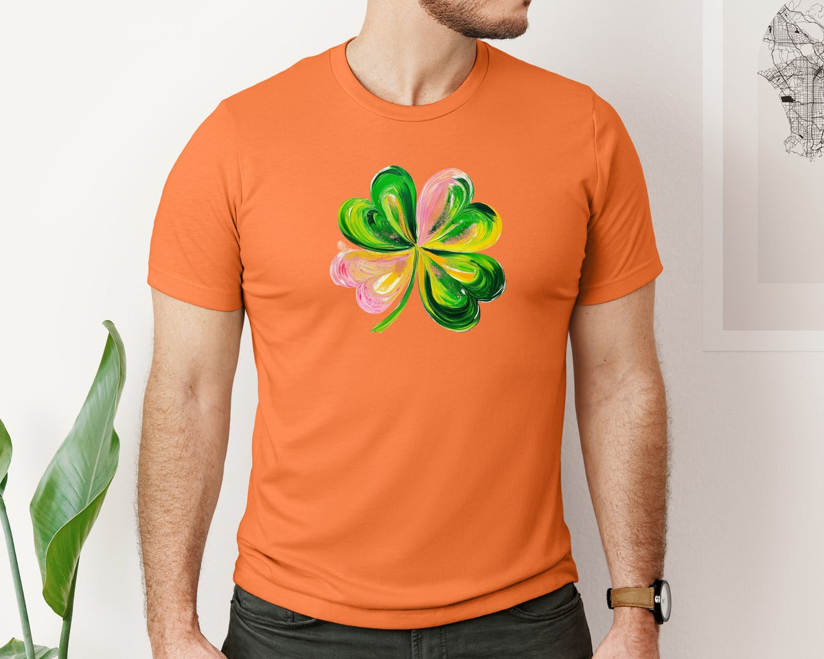 brand:Bella Canvas|color:Burnt Orange|Brushstroke Shamrock Graphic T-Shirt
