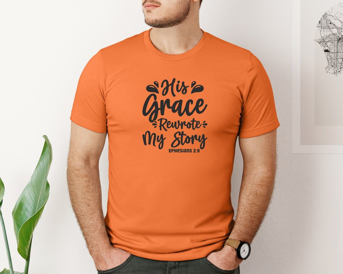 brand:Bella Canvas|color:Burnt Orange|His Grace Rewrites My Story Graphic T-Shirt