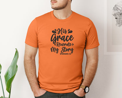 brand:Bella Canvas|color:Burnt Orange|His Grace Rewrites My Story Graphic T-Shirt