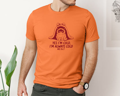 brand:Bella Canvas|color:Burnt Orange|Yes Im Cold Always Cold Me 247 Des Graphic T-Shirt