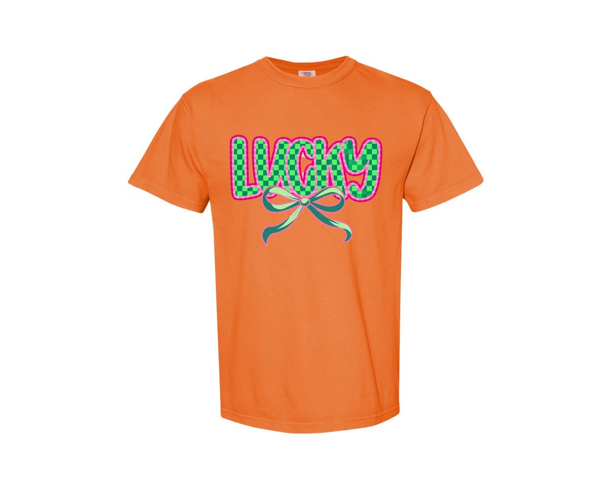 brand:Comfort Colors|color:Burnt Orange|Lucky St Patricks Day Aesthetic Graphic T-Shirt