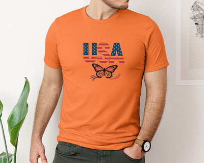 brand:Bella Canvas|color:Burnt Orange|Usa Butterfly Patriotic Graphic T-Shirt