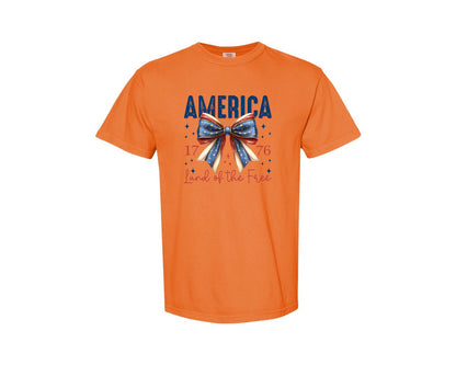 brand:Comfort Colors|color:Burnt Orange|America Bow Land Of The Free Graphic T-Shirt