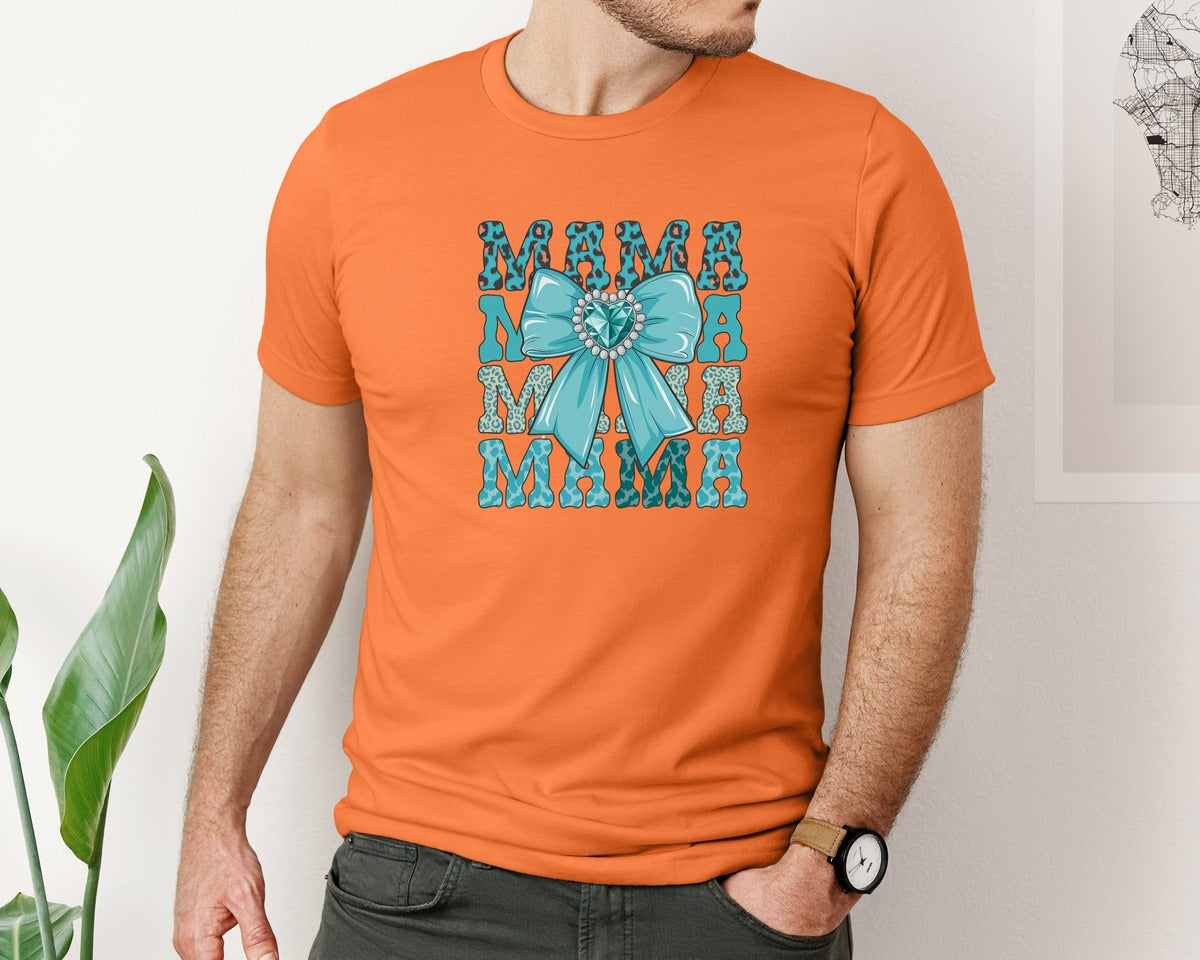 brand:Bella Canvas|color:Burnt Orange|Trendy Mama Leopard Print Bow 3 Graphic T-Shirt