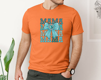 brand:Bella Canvas|color:Burnt Orange|Trendy Mama Leopard Print Bow 3 Graphic T-Shirt