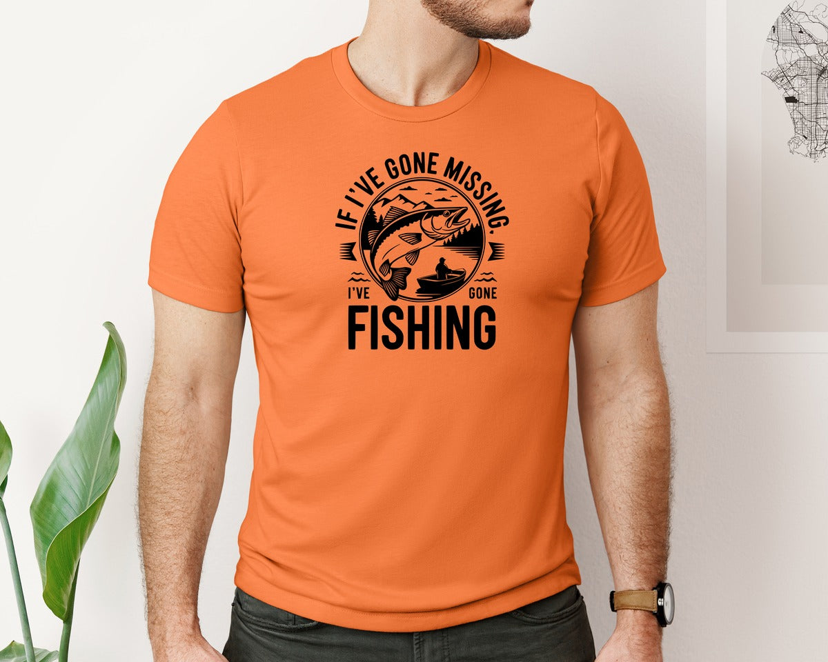 brand:Bella Canvas|color:Burnt Orange|If Ive Gone Missing Ive Gone Fishing T Graphic T-Shirt