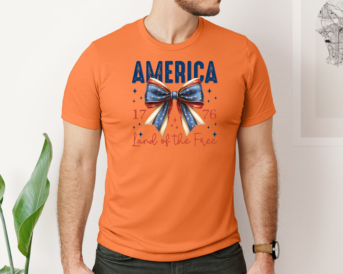 brand:Bella Canvas|color:Burnt Orange|America Bow Land Of The Free Graphic T-Shirt