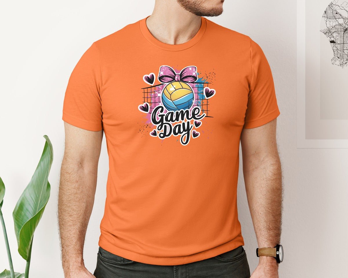 brand:Bella Canvas|color:Burnt Orange|Game Day Volleyball Cute Girly Spo Graphic T-Shirt