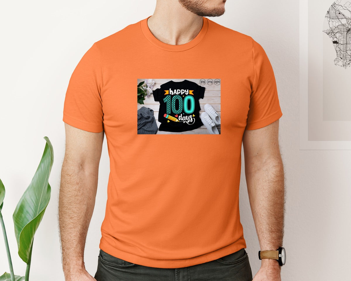 brand:Bella Canvas|color:Burnt Orange|100 Days Of School Shirt 10 Graphic T-Shirt