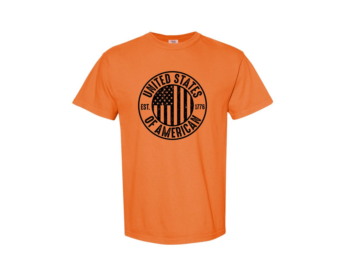 brand:Comfort Colors|color:Burnt Orange|United States Of America Patriotic Graphic T-Shirt
