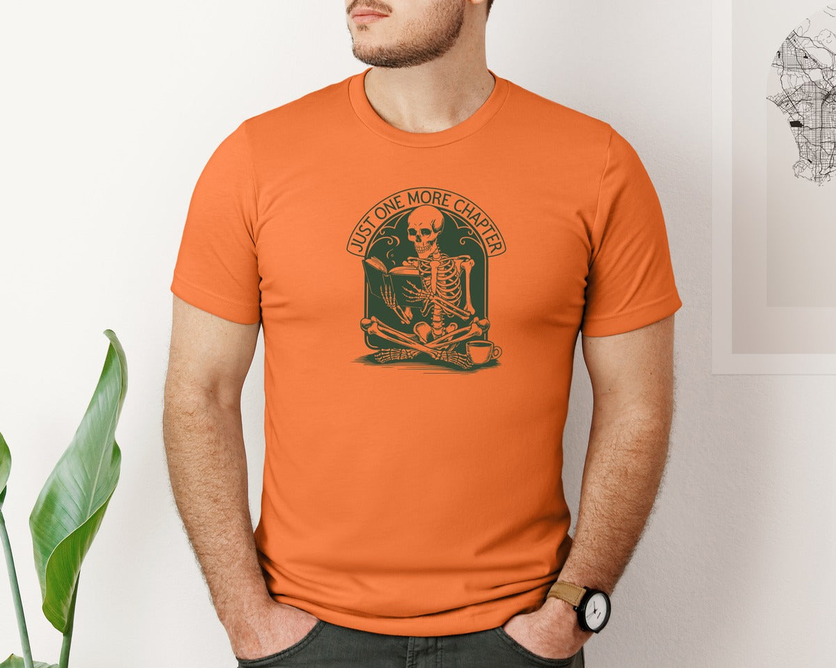 brand:Bella Canvas|color:Burnt Orange|Just One More Chapter Skeleton Coffee 2 Graphic T-Shirt