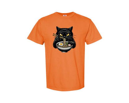 brand:Comfort Colors|color:Burnt Orange|Cute Black Cat Eating Ramen Noodle 3 Graphic T-Shirt